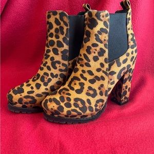 Jolimall Leopard print faux suede high heeled dress boots